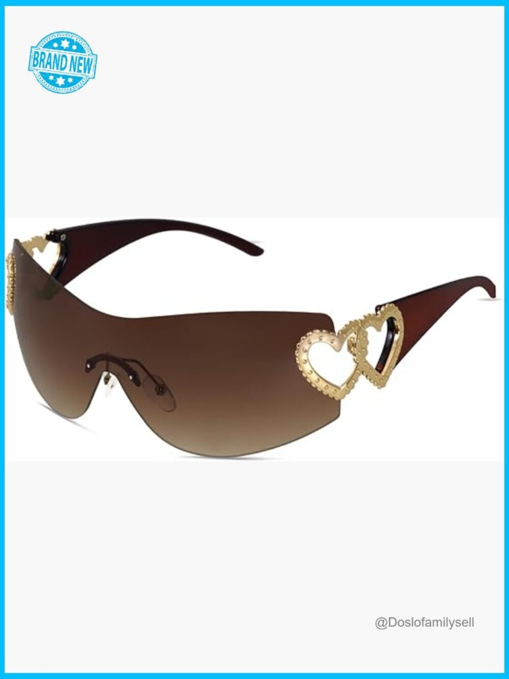 Y2K Wrap Around Rimless Sunglasses Trendy Shield Heart Frameless Sun Glasses